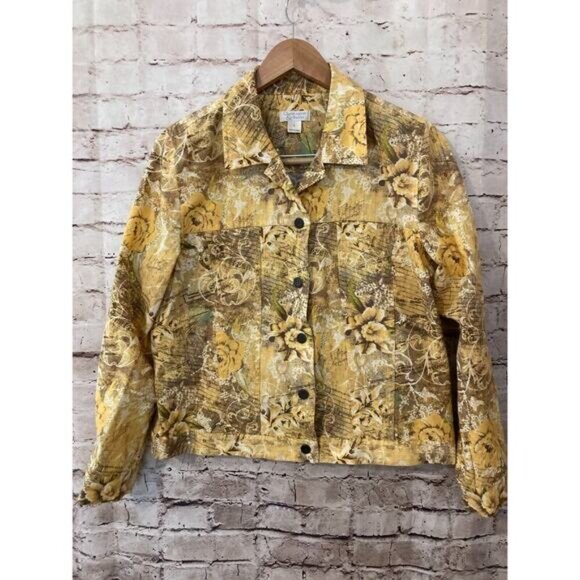 Christopher & Banks Top Womens Large Shacket Yellow Floral Button Front Linen - Picture 1 of 15